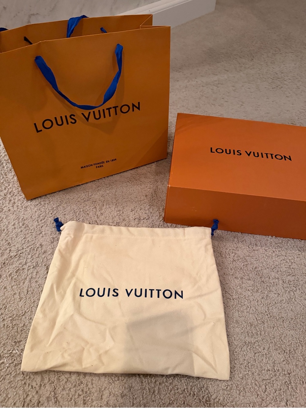 Louis Vuitton Orange Shopping Bag, Box and Cream Dust Bag - Full Set